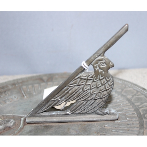 397 - Metal garden sundial with quote 'Grow Old Along With Me, The Best Is Yet To Come', approx 25cm diam