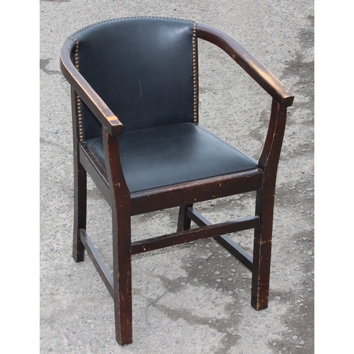 17 - A vintage oak and studded faux leather desk chair, approx 51cm wide x 51cm deep x 73cm tall