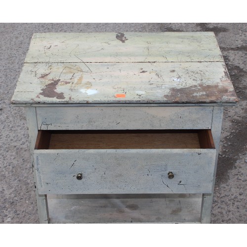 18 - A vintage distressed painted sewing table with fold opening top, approx 46cm wide x 23cm deep x 76cm... 