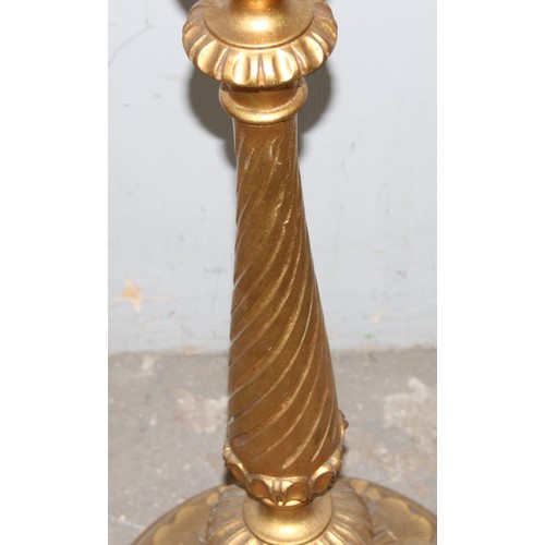 230 - A vintage carved gilt wood standard lamp with shade, approx 190cm tall inc shade