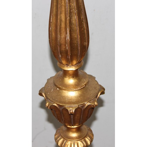 230 - A vintage carved gilt wood standard lamp with shade, approx 190cm tall inc shade