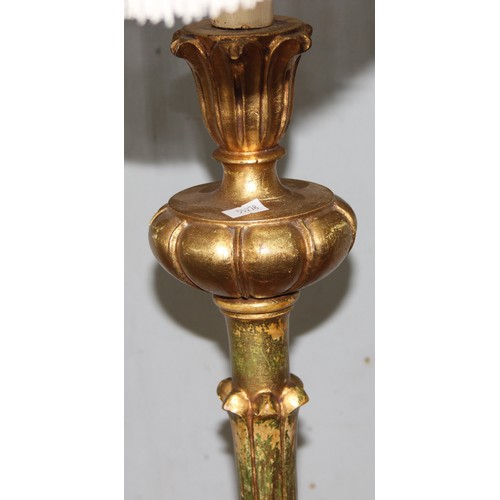 230 - A vintage carved gilt wood standard lamp with shade, approx 190cm tall inc shade