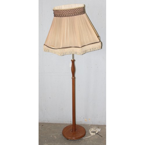 231 - Retro wooden and metal standard lamp with shade, approx 159cm tall inc shade