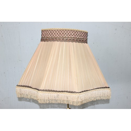 231 - Retro wooden and metal standard lamp with shade, approx 159cm tall inc shade