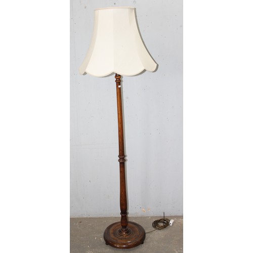 232 - Vintage wooden standard lamp with shade, approx 182cm tall inc shade