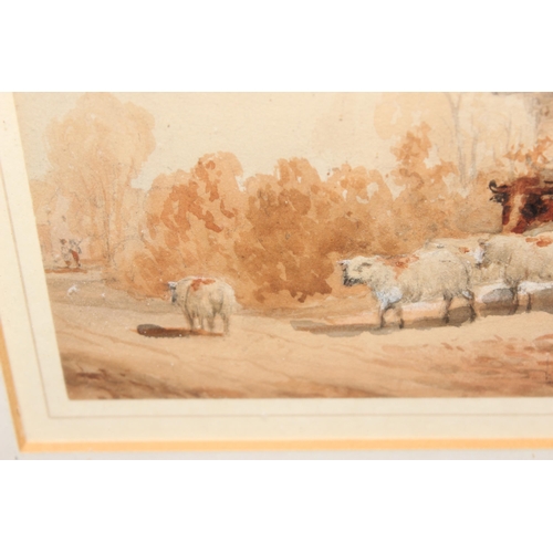 421 - 19th century watercolour study depicting cattle by a barn, indistinctly signed and dated 18??, appro... 