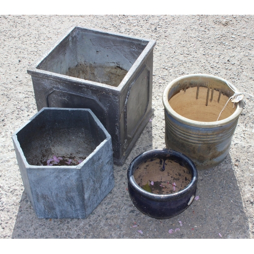 321 - 4 assorted garden pots, largest approx 37cm wide x 37cm deep x 38cm tall