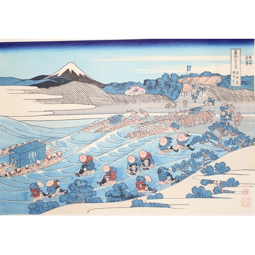 400 - After Katsushika Hokusai (1760-1849), a Japanese woodblock print of a view of Fuji at Kanaya on the ... 