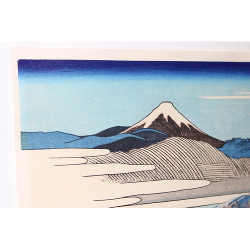 400 - After Katsushika Hokusai (1760-1849), a Japanese woodblock print of a view of Fuji at Kanaya on the ... 