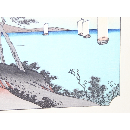 401 - After Hiroshige Ando (1797-1858) a Japanese woodblock print  No.16 Yui (Travellers on a high cliff b... 