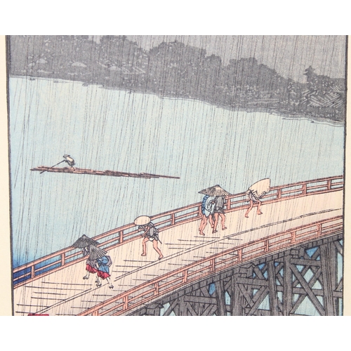 402 - After Utagawa Hiroshige (1797-1858), a Japanese woodblock print Sudden Shower over Shin-Ōhashi bridg... 