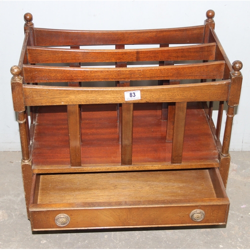 83 - A vintage mahogany Canterbury magazine rack with single drawer, approx 56cm wide x 35cm deep x 52cm ... 