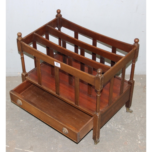 83 - A vintage mahogany Canterbury magazine rack with single drawer, approx 56cm wide x 35cm deep x 52cm ... 