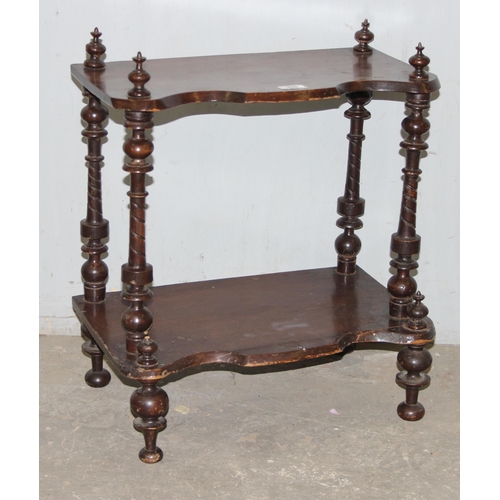 89 - Antique mahogany whatnot shelf with decorative turned pillars, approx 51cm wide x 28cm deep x 59cm t... 