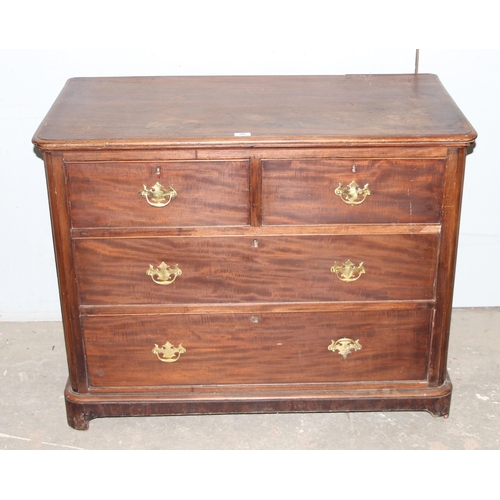 90 - Victorian mahogany 2/2 chest of drawers with brass handles, approx 107cm wide x 54cm deep x 85cm tal... 