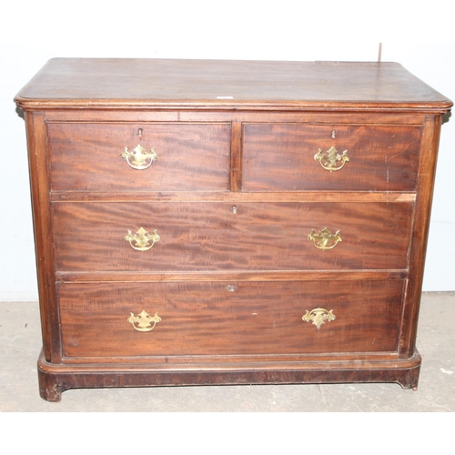 90 - Victorian mahogany 2/2 chest of drawers with brass handles, approx 107cm wide x 54cm deep x 85cm tal... 