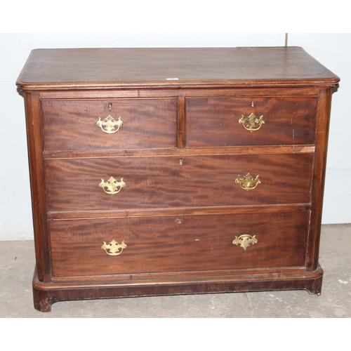 90 - Victorian mahogany 2/2 chest of drawers with brass handles, approx 107cm wide x 54cm deep x 85cm tal... 