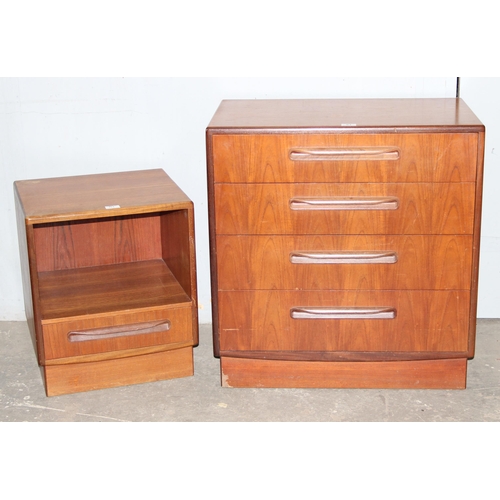 91 - G-Plan retro 4 drawer chest of drawers and a matching bedside table, the chest of drawers approx 72c... 