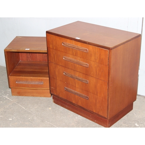 91 - G-Plan retro 4 drawer chest of drawers and a matching bedside table, the chest of drawers approx 72c... 