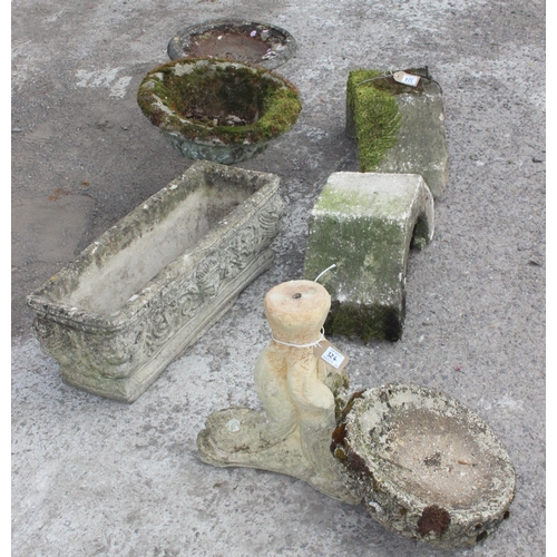 324 - Qty of various stoneware items to include a large weathered concrete garden trough planter, approx 6... 