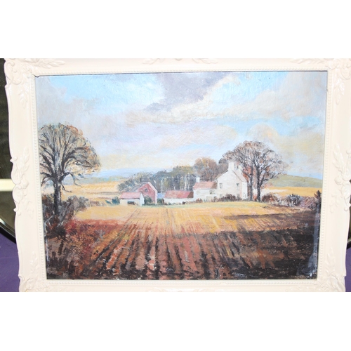 441 - Original oil on board of 'A Farm In Autumn' by Arthur Hall, labels verso, approx 47 x 37cm and an ov... 