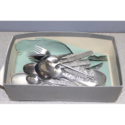 1007 - An extensive retro Norwegian cutlery set by HS Konge made from tin, pewter & stainless steel, the ha... 