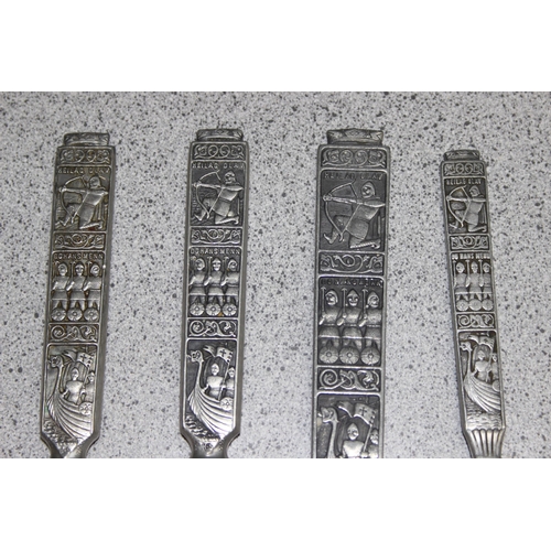 1007 - An extensive retro Norwegian cutlery set by HS Konge made from tin, pewter & stainless steel, the ha... 