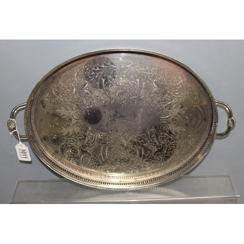 1011 - Assorted silver-plated and other items to incl large serving tray, silver-plated rimmed glass coaste... 