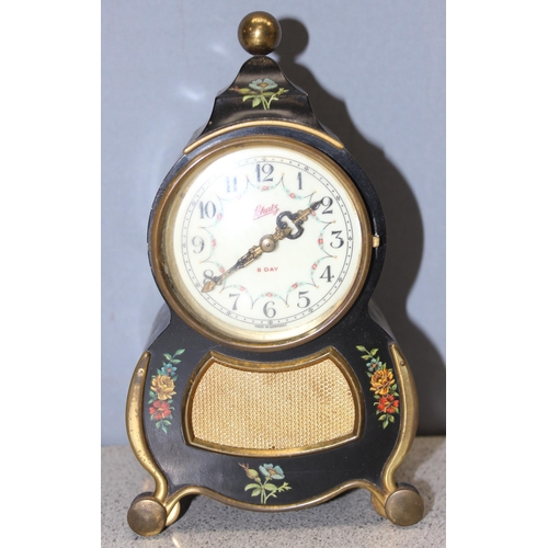 1305 - Vintage French style 8-day clock by German makers August Schatz & Sohne, with black lacquered chinoi... 