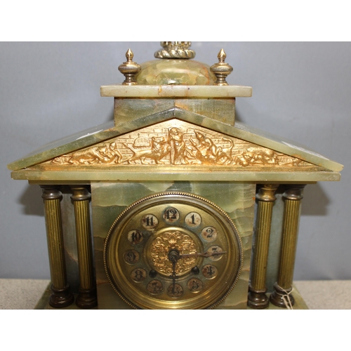 1306 - Decorative green onyx mantel clock, approx 38cm H