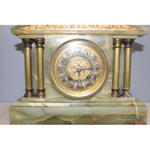 1306 - Decorative green onyx mantel clock, approx 38cm H