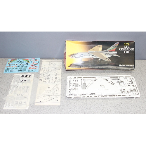 1502 - 3 vintage model kits to inc Monogram MG-TC, Revell Ferrari 412 T2 & Heller Humbrol LTV Crusader F-8E... 