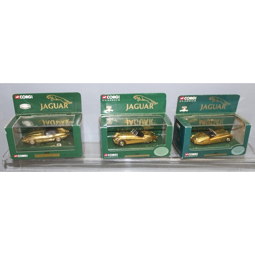 1510 - 3 boxed limited edition Corgi Classics 02903 50th anniversary gold plated Jaguar XK120 scale model v... 