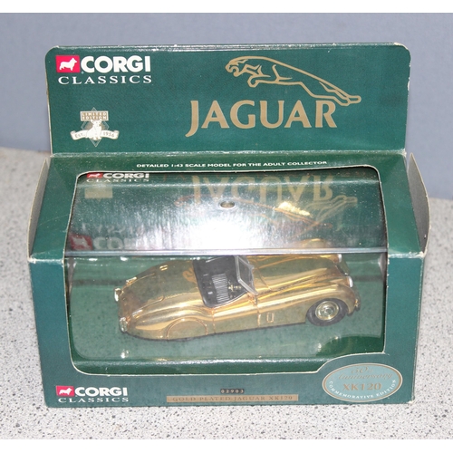 1510 - 3 boxed limited edition Corgi Classics 02903 50th anniversary gold plated Jaguar XK120 scale model v... 