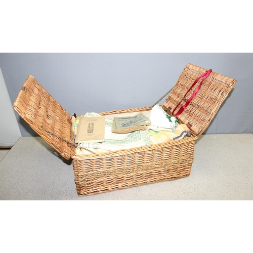 200 - Wicker picnic basket with blanket and other items