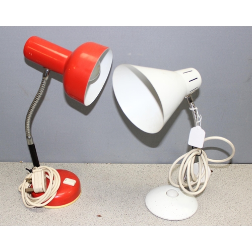 242 - 2 retro flexi desk lamps, one white, one red, tallest approx 39cm