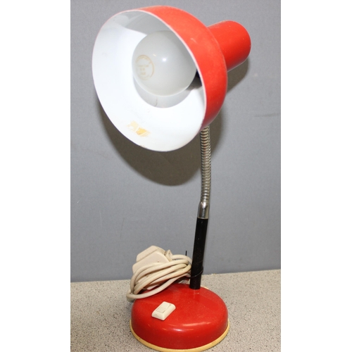 242 - 2 retro flexi desk lamps, one white, one red, tallest approx 39cm