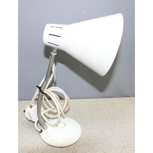 242 - 2 retro flexi desk lamps, one white, one red, tallest approx 39cm