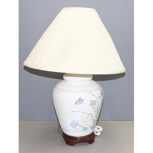 243 - Large painted glass lamp with shade, approx 70cm