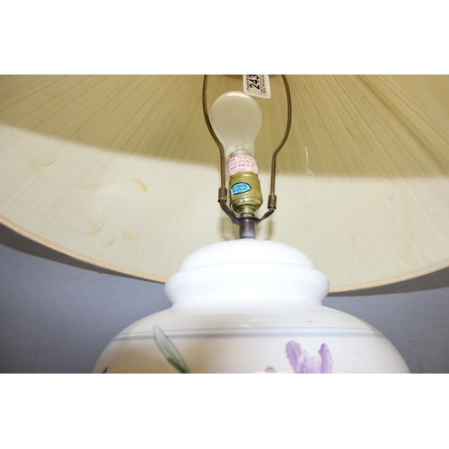 243 - Large painted glass lamp with shade, approx 70cm