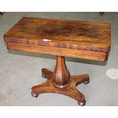 27 - A 19th century Rosewood card table with green baize line interior, approx 91cm wide x 91cm deep x 77... 