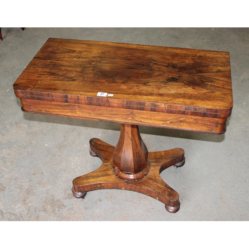 27 - A 19th century Rosewood card table with green baize line interior, approx 91cm wide x 91cm deep x 77... 