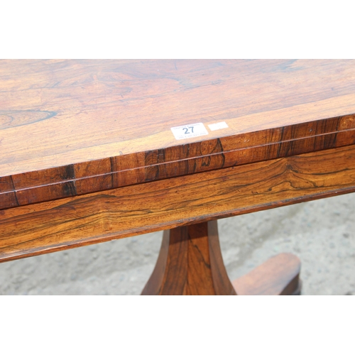 27 - A 19th century Rosewood card table with green baize line interior, approx 91cm wide x 91cm deep x 77... 