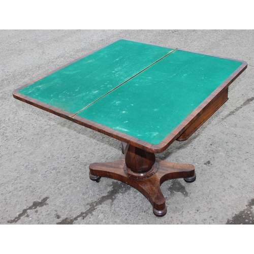 27 - A 19th century Rosewood card table with green baize line interior, approx 91cm wide x 91cm deep x 77... 