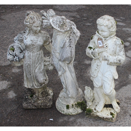 311 - 3 weathered concrete garden figures, the largest approx 76cm tall