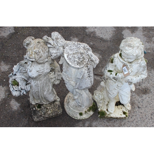 311 - 3 weathered concrete garden figures, the largest approx 76cm tall