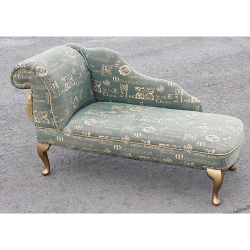 32 - Contemporary chaises longue with gold painted legs, approx 124cm wide x 53cm deep x 73cm tall