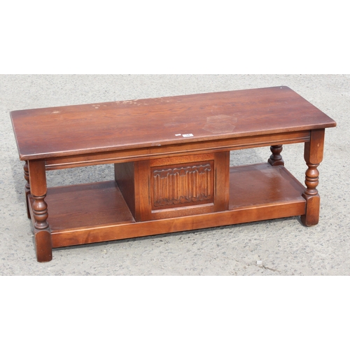 34 - A vintage oak coffee table, possibly Old Charm, approx 121cm wide x 51cm deep x 47cm tall