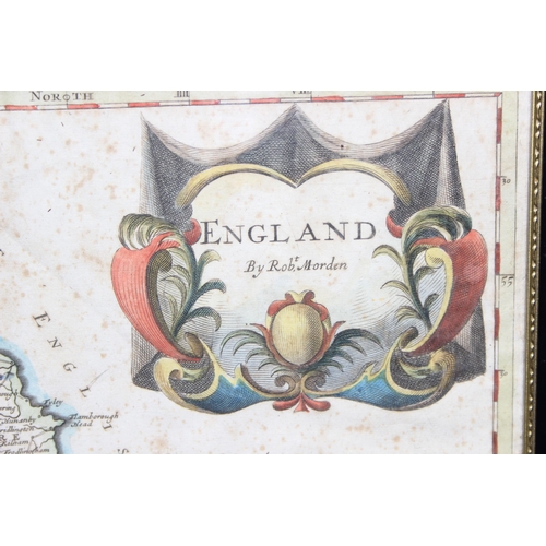 409 - Robert Morden map of England c.1722, engraved and hand coloured in outline and coloured title cartou... 