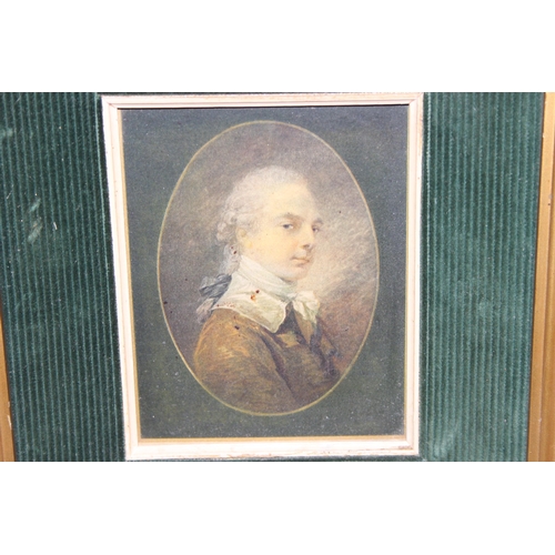 413 - 2 antique style miniature portrait prints in decorative gilt and velvet frames, each approx 27cm x 2... 